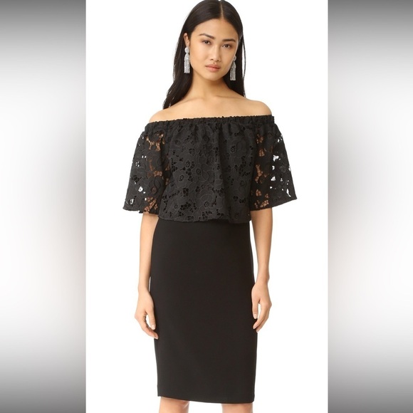 Shoshanna Dresses & Skirts - Shoshanna Black Lace off the Shoulder LBD Dress